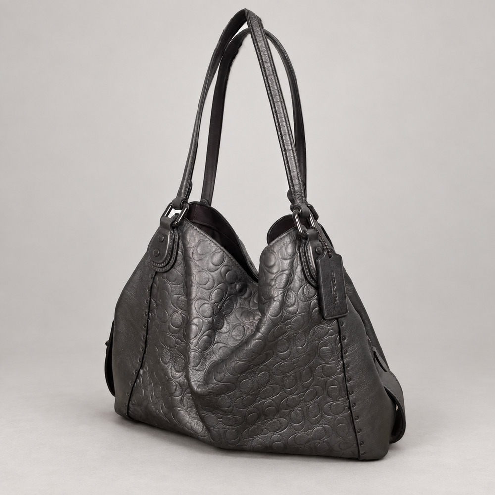 Coach Edie 31 Metallic Graphite Signature Leather Shoulder Bag Purse